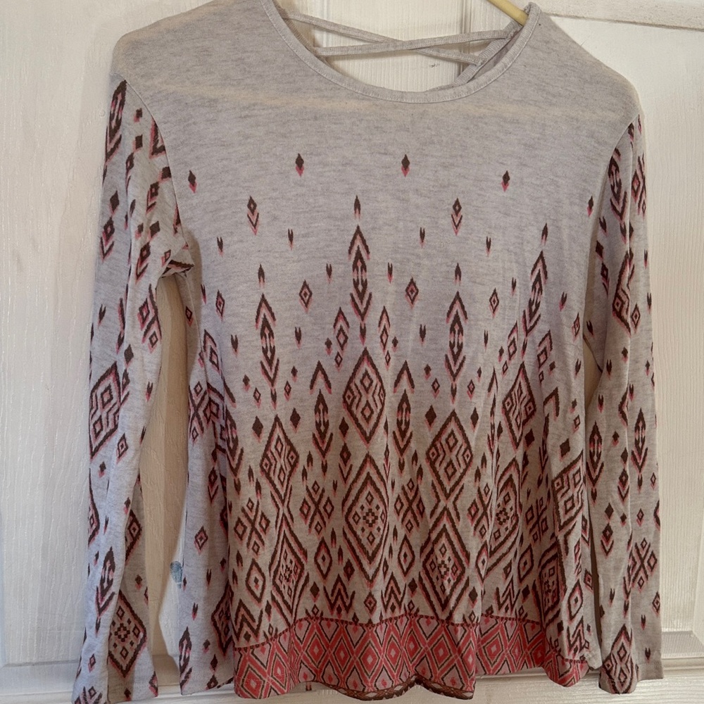 Justice Gray and pink Geometric Long Sleeve Tee